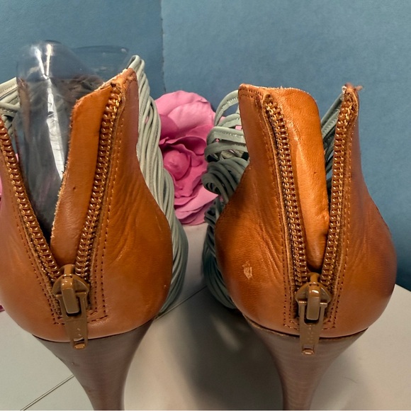 Gianni Bini Women's Strappy Heels Muted Teal and Brown - Picture 6 of 12